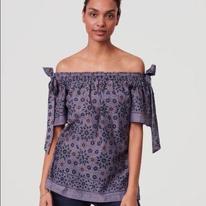 LOFT PETITE PAINTERLY FLORAL OFF THE SHOUL…